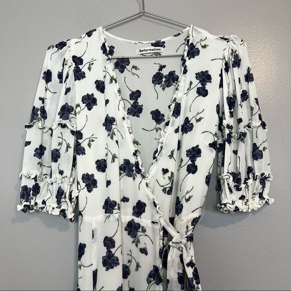 NEW REFORMATION Tanna In Blueberries Midi Dress - Picture 4 of 8